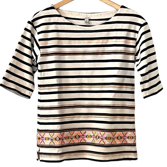 J. Crew Tops - J.CREW Women's Top Striped T-Shirt Embroidered Size XS 3/4 Sleeve